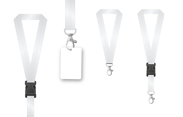 istock Badges Lanyard design. Identification card with ribbon. Metal closure and card with plastic. Accreditation for events congresses and companies. Vector 2234239197