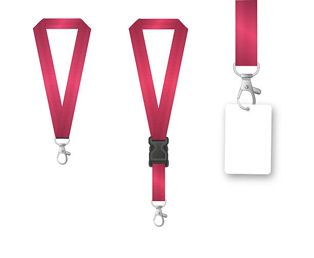 istock Badges Lanyard design. Identification card with ribbon. Metal closure and card with plastic. Accreditation for events congresses and companies. Vector 2234239205