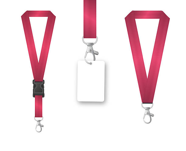 istock Badges Lanyard design. Identification card with ribbon. Metal closure and card with plastic. Accreditation for events congresses and companies. Vector 2234239249