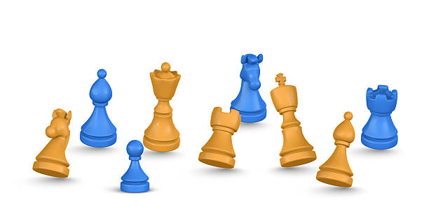 istock Chess Battle with Blue and Gold Pieces on White Background, Perfect for Strategy, Leadership, and Competition Concepts. Clean 3D Style. Vector Illustration 2234247401