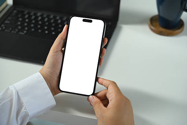istock Hand holding smartphone with blank screen, for app presentation 2234248150