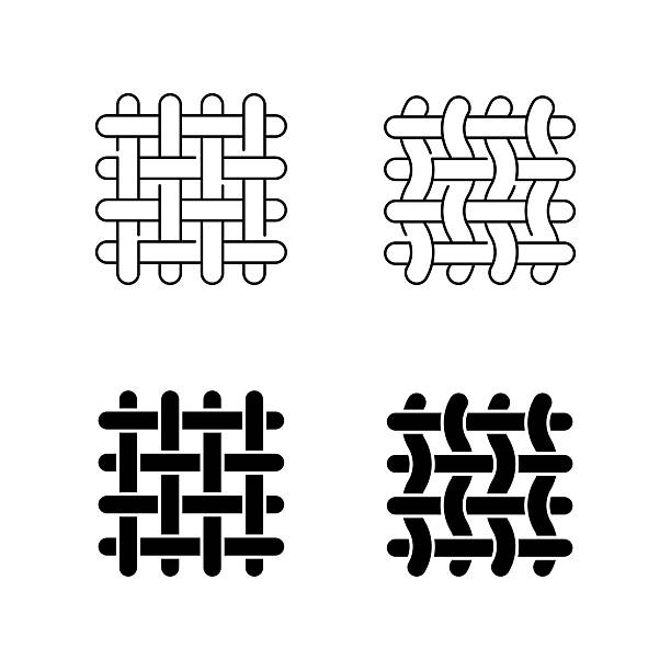 ilustrații de stoc cu icoane din țesătură textilă. semne de textură a țesăturii, linie de linie editabilă, stil și siluetă. întrețeserea fibrelor. - industria textilă