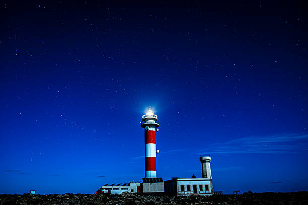 istock Illuminated lighthouse at the coast in the dark 2234255721