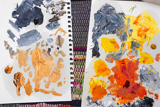 Top down view of oil paint palettes
