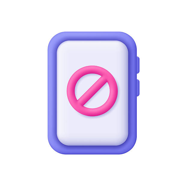 istock Purple smartphone with pink no entry or prohibition symbol. Restriction, banned content, app blocking, parental control concept. 3d vector icon. Cartoon minimal style. 2234259393