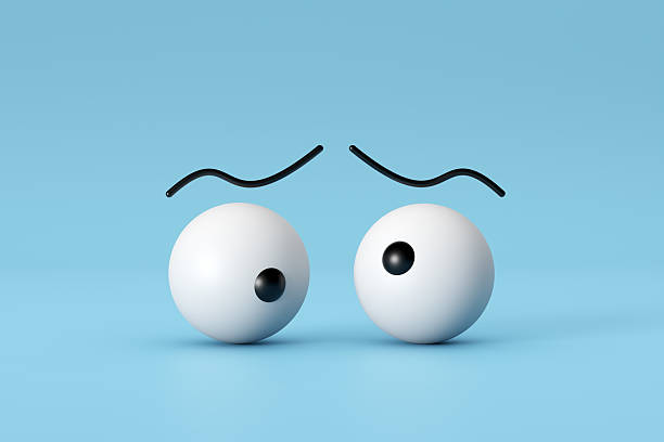 Minimalist 3d rendering of a pair of mesmerized eyes, expressing confusion, surprise and complication.