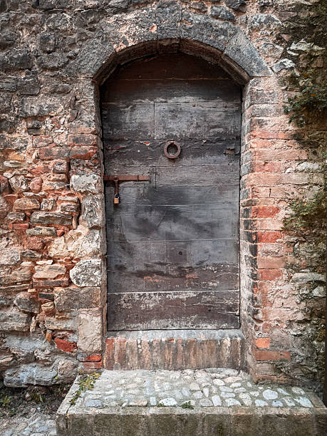 istock A rustic, weathered wooden door with padlock 2234264650
