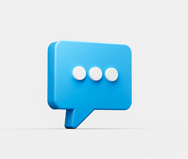 istock 3d Blue chat icon with three white dots, symbolizing messaging and communication. 3d illustration 2234264755