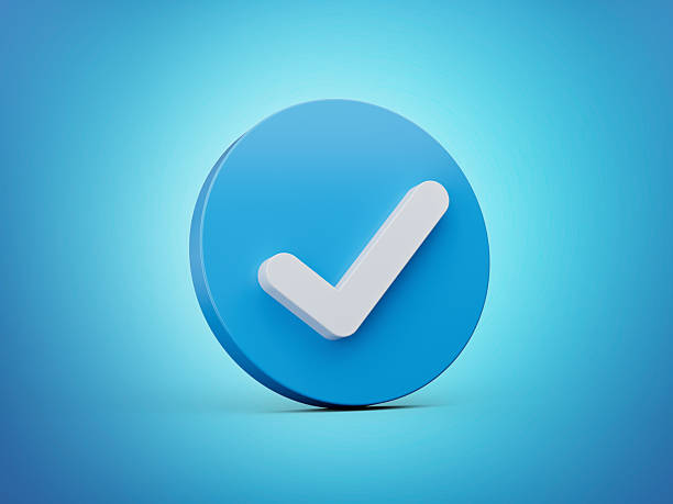 istock 3d shiny blue light with rounded blue icon and white check mark on blue background 3d illustration 2234264867