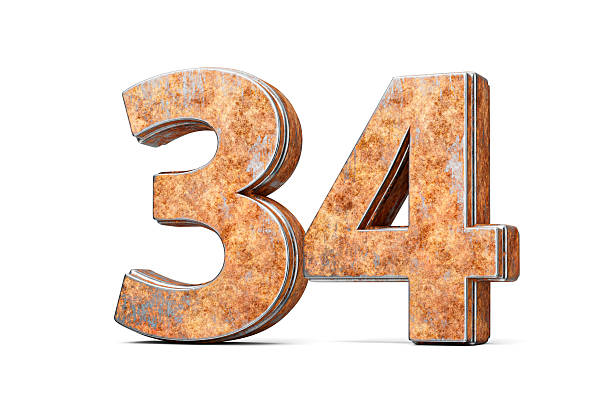 Number Thirty Four 34 Digit Made Of Old Rusty Iron Metal Texture White Background 3d Illustration