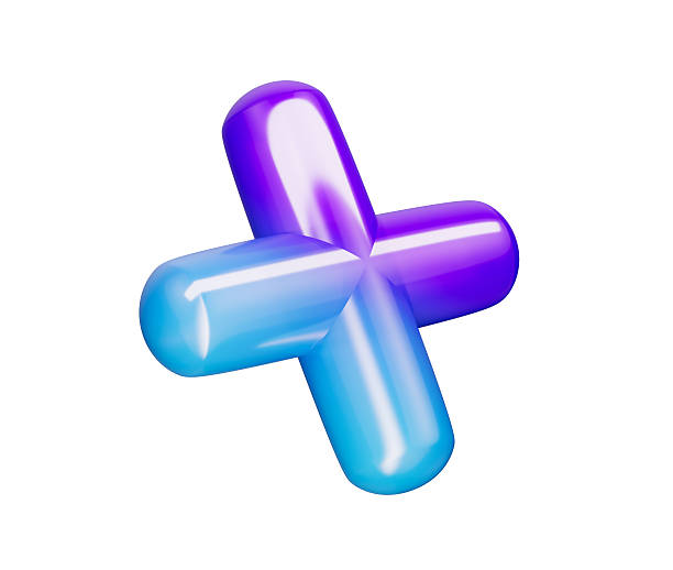 istock 3d Glossy plus sign in a gradient of blue and purple, with a smooth rounded edges. 3D Illustration 2234266185