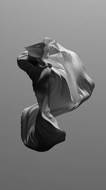 istock 3d rendering. Abstract fashion wallpaper. Expressive white textile cloth waving, isolated on a neutral background. Silk fabric stripes are blown by the wind 2234271983