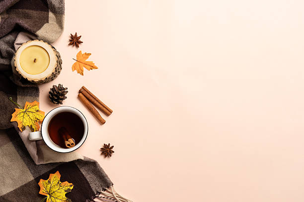 istock Autumn flat lay background with hot lea and leaves. 2234282473