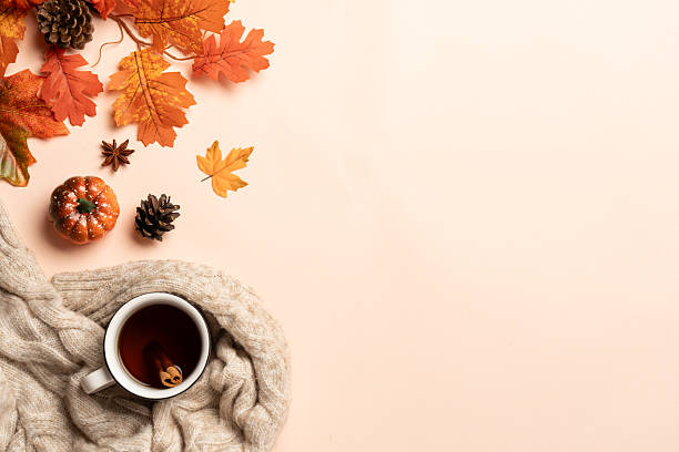 istock Autumn flat lay background with hot lea and leaves. 2234282476