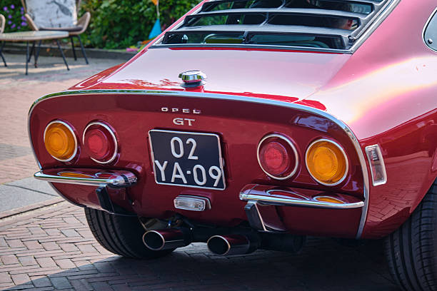 Ruinerwold, Netherlands ; August 17, 2024: Opel GT rear with taillights at Oldtimerdag Ruinerwold classic car event.