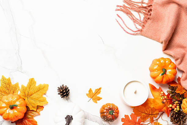 istock Cozy autumn flat lay background on white. 2234283068