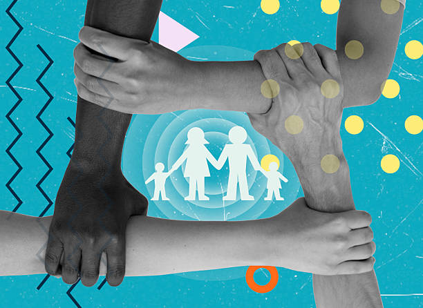 istock art collage, Unity in diversity through collaborative support and family connections in a colorful abstract setting 2234284950