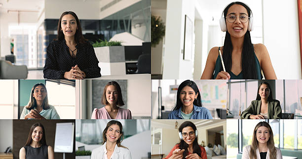 istock Different women speaking to camera, head shot collage view portrait 2234293603