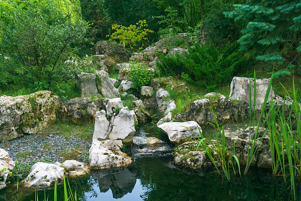 beautiful stream among stones in Chinese park