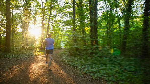 istock Man Running in a Forest at Sunset 2234305470