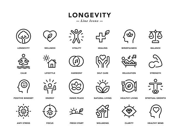 langlebigkeit - liniensymbole - wellness stock-grafiken, -clipart, -cartoons und -symbole
