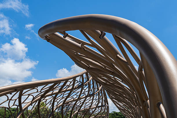 istock Metal installation features flowing, organic patterns that create dome that combines art and architecture under clear blue sky. Close up. Magic Leaf pedestrian bridge is built in city of Sochi. 2234310518