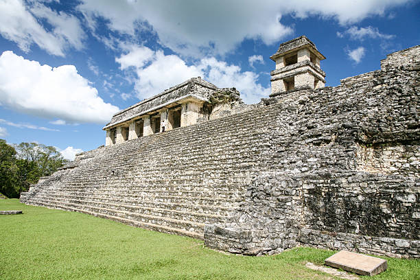 Palenque, Chiapas / Mexico - 21/07/2019: Detail of the archaeological pre hispanic mayan site of Palenque in Chiapas Mexico