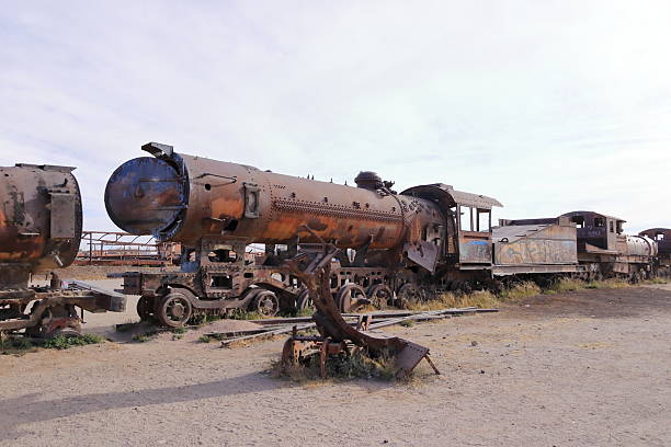 Uyuni in Bolivia - May 25 2025: the train cemetery in the morning light