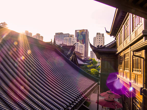 Sunset over the Jade Buddha Temple in Shanghai, China