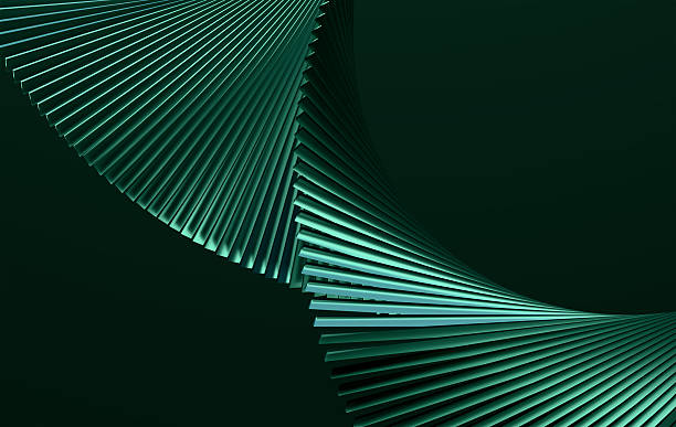 istock Abstract 3D Twisted Ribbon Structure with Luminous Green Gradient Lines on Dark Background 2234331912