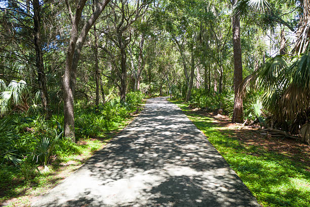 Photo of a pedestrian and bike trail in St. Petersburg's Lake Seminole Park.