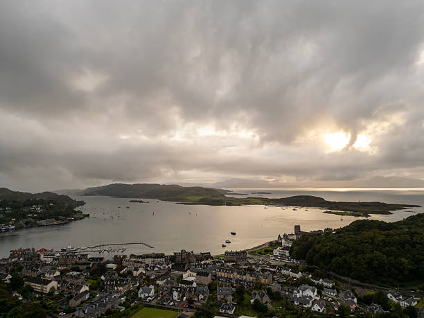 An aerial view overlooking Oban in Argyll and Bute, Scotland