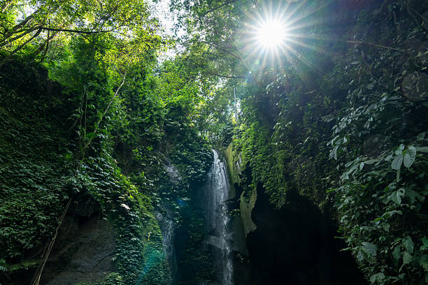 istock Sunburst at Pengempuh waterfall located in desa Sangeh Bali 2234334070