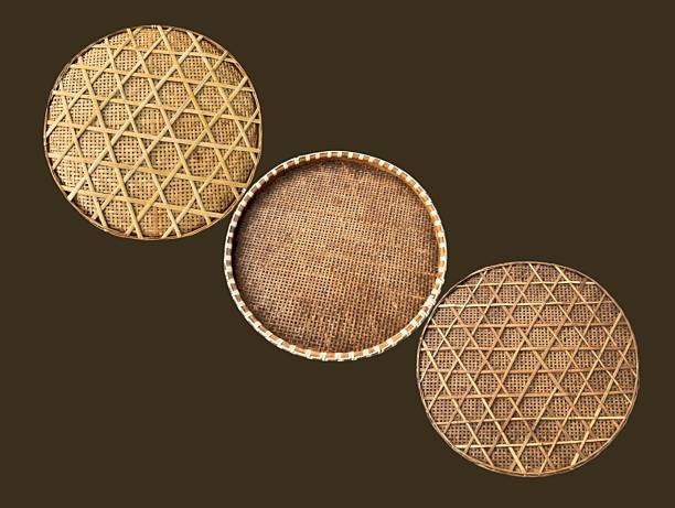The brown background in the picture is a brown tray or winnowing basket woven from bamboo decorated with beautiful patterns. It is strong and sturdy. It is a circular tray used to hold various things.