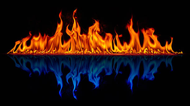 istock Fiery Flame with Vibrant Spiral Reflection on Dark Background 2234334815