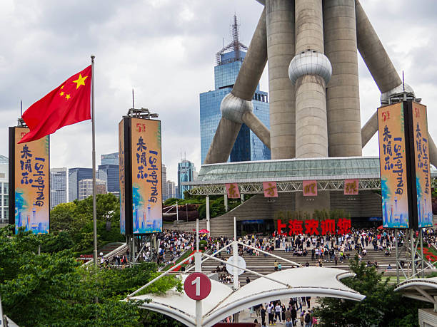Shanghai, China - May 2, 2024: Close up of the entrance to the Oriental Pearl TV Tower.