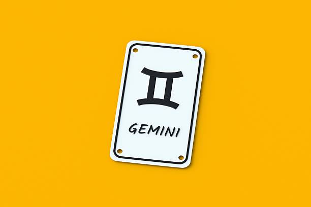 Gemini astrological sign on metal plate. Horoscope and numerology. 3d render
