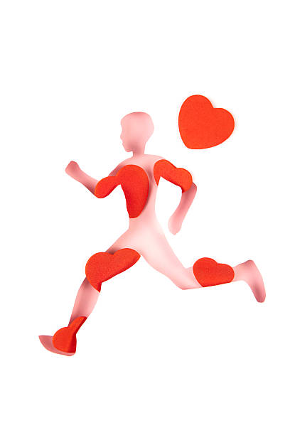 Papercut man body silhouette with hearts, on white background