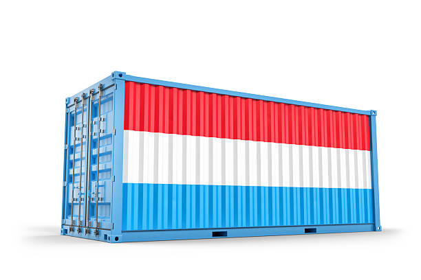 istock Luxembourg flag painted on cargo container representing international trade and transportation. 3D Rendering 2234365879