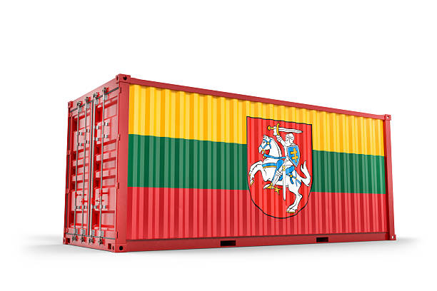 istock Lithuanian flag painted on cargo container representing international trade and freight transport. 3D Rendering 2234365913