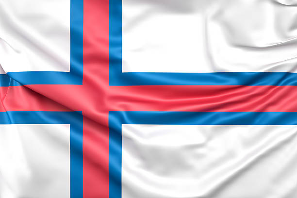 Waving flag of Faroe Islands, an archipelago and self governing nation part of the Kingdom of Denmark, with its white background and red and blue Nordic cross. 3D Rendering