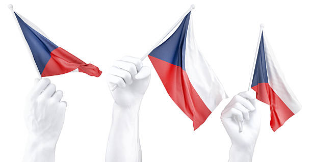 Hand holding flag of Czech Republic. Isolated 3d Rendering.