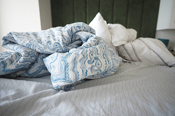 messy bed at early morning
