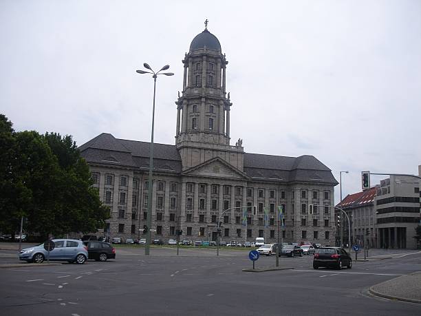 Historic City Hall with Dome and Traffic Intersection