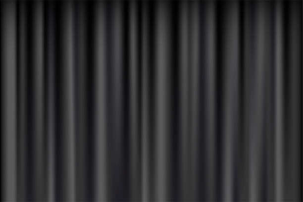 istock Black theater curtain background. Closed vertical stage drapes with soft shadows and silky folds. Classic backdrop for presentations, drama scenes, show announcements. Realistic vector banner 2234398788
