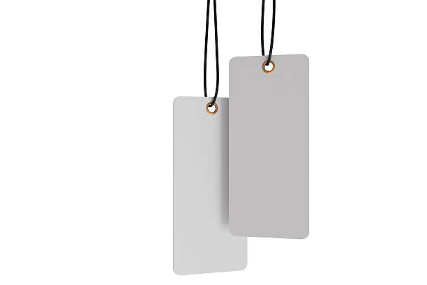 istock 3D mockup of blank rectangle hanging tags with strings, metal eyelets, isolated on background. Perfect for branding, label design, packaging, fashion, retail, shipping label, wedding tag, gift tag 2234402099