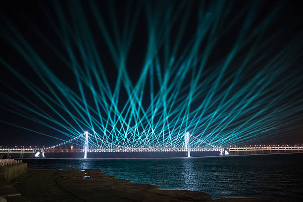 istock Laser show on the Dalian Xinghai bridge 2234404015
