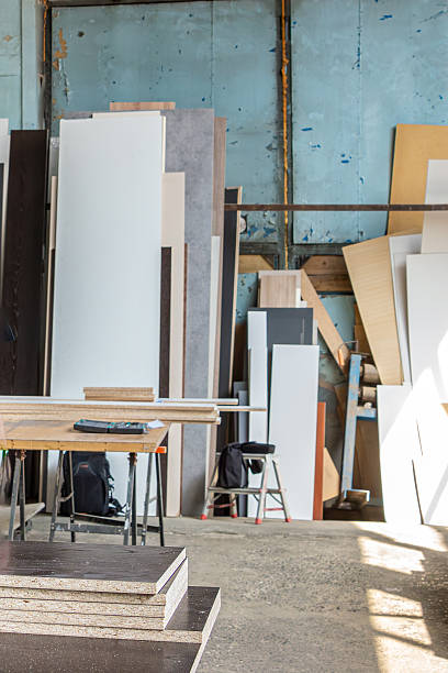 istock Small Workshop with Stacks of Wood Panels and Scraps 2234407102