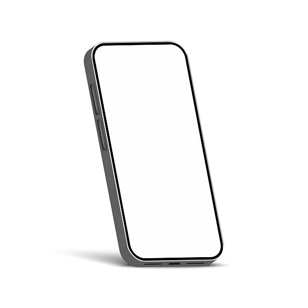 istock Isometric gray smartphone mockup illustration with blank white screen isolated on white background with soft shadows, realistic 3d vector model phone perspective view gadget. 2234433148