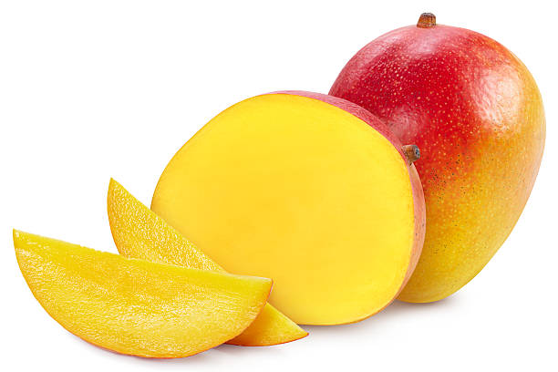 istock Fresh organic mango with leaves isolated on white background 2234433647